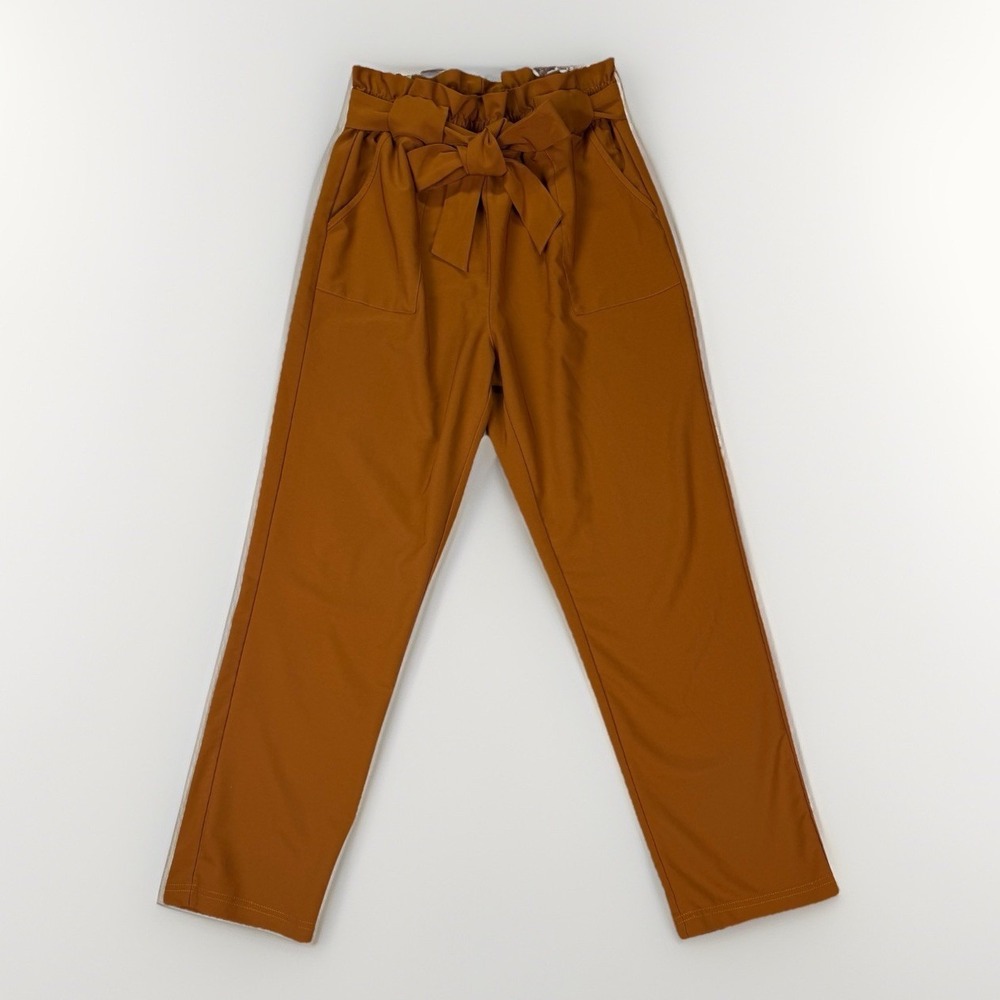 Minimalist Paperbag Waist‎ High Rise Pants Rust Orange Tie Belt Womens Large